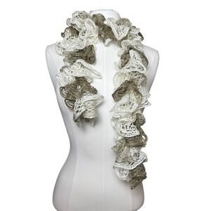 Y2K Ruffle Sash‎ Scarf Cream Olive Green Open Knit Mesh Whimsigoth Boho Scarf